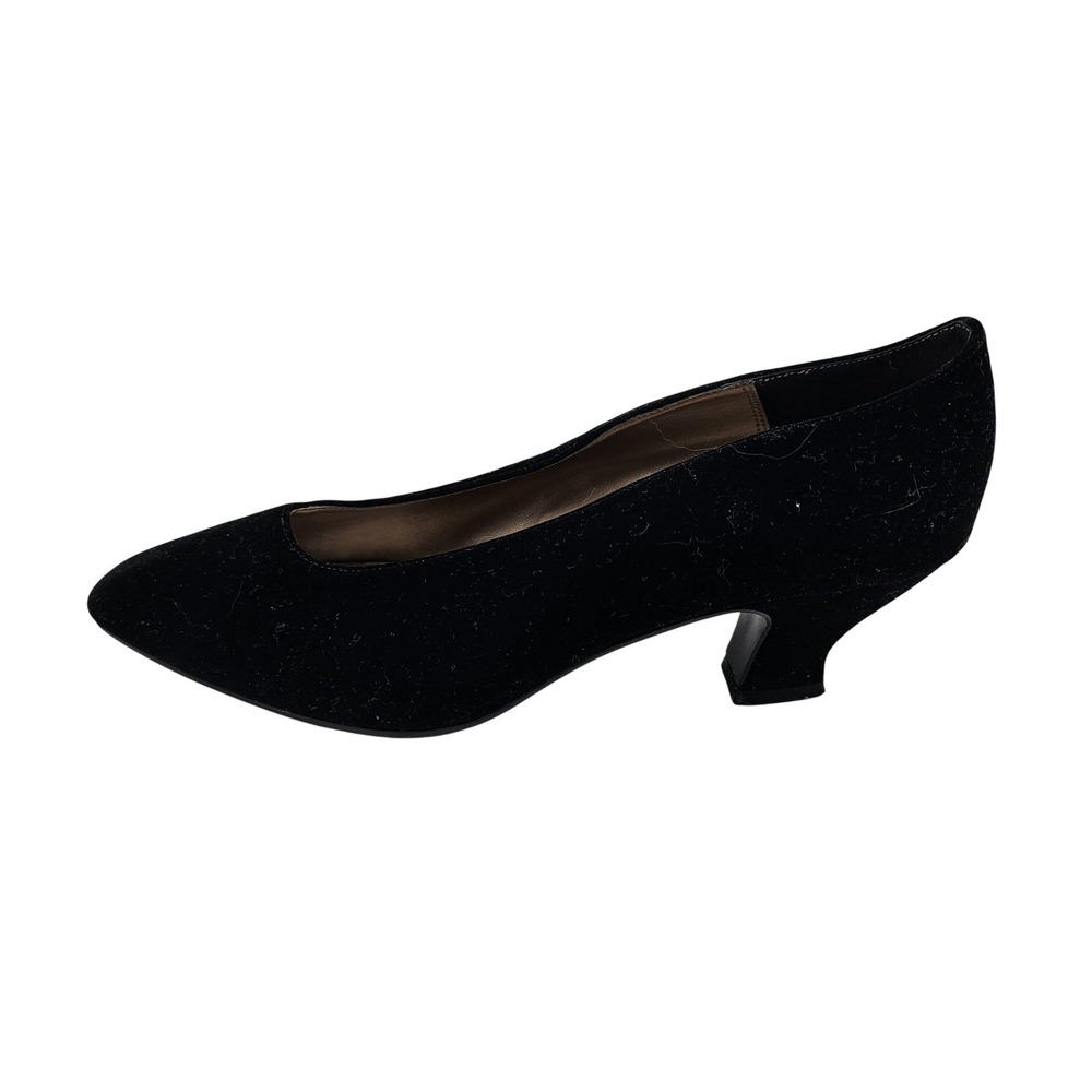 Vintage Nina Shoes Womens Size 8 Black Suede Low Heel Square Toe Dress Pumps